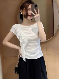 AIYITI | Design Sense Flutter Sleeve T-shirt Large Size Plus MM Ruffled Edge Blouse
