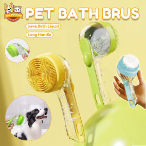 Long Handle Cat Dog Bath Massage Brush Silicone Soft Dog Shampoo Brush for Fur & Hair Cleaning