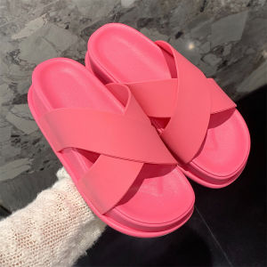 รองเท้าแตะสีเรียบง่ายสําหรับผู้หญิงที่มีพื้นรองเท้าหนาและสายรัดคู่รองเท้าแตะลําลองสไตล์ญี่ปุ่นเหมาะสําหรับใช้กลางแจ้ง