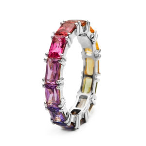 Huitan Luxury Rainbow Rings Bright Colorful Round Cubic Zirconia Dance Party Fashion Accessories Fancy Gift Women Jewelry