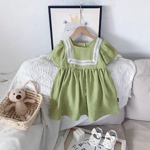 ชุดเด็กผู้หญิง ผ้าฝ้าย แขนสั้น ชุดเดรสเจ้าหญิง พร้อมส่ง - ราคาประมาณ 500-1000 บาท