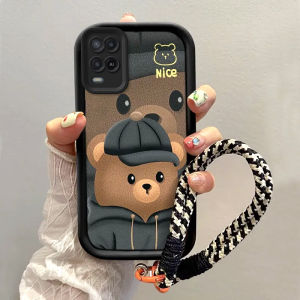 casing hp OPPO A54s A54 terbaru 2025 Topi Brown Bear kartun yang lucu Anti -fall Lanyard Model wanita