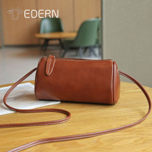 EDERN 2025 New Vegetable Tanned Leather Womens Shoulder Bag Fashion Versatile Crossbody Bag Pillow Bag Female Small Pouch Cowhide Sling Bag