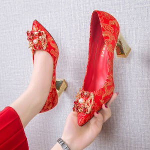 YX | Comfortable Red Pointed Toe Crystal Heels