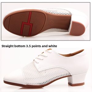 WUNUO | Womens Leather Dance Shoes Breathable Mesh Mid Heel Soft Bottom Hollow Out Design For Social Dancing And Square Dancing