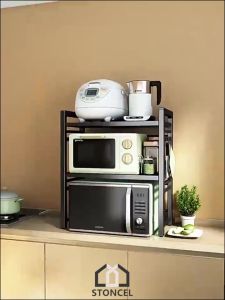 Kitchen Microwave Rack Telescopic Adjustable Steel Material Space Saver Kitchen Rack