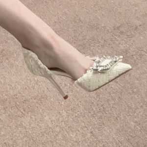 รองเท้าส้นสูงหัวแหลมผู้หญิง ทรงเรขาคณิต ดีไซน์เรียบง่าย ส้นสูง ทรงหัวแหลม ดีไซน์เรียบง่าย รองเท้าส้นเดี่ยวแบบสวมสบาย