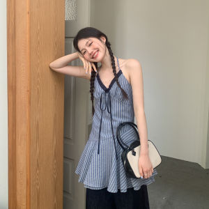 Korean Style Striped V-neck Lace Halter Camisole