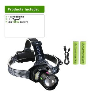 2000000LM Super Bright LED Headlight High Lumen Infrared Sensor Headlamp Two Lamp Sources Fishing Work Outdoor Camping Flashlamp