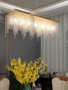 Luxury rectangular crystal chandelier modern LED tassel linear raindrop ceiling chandelier suitable for dining rooms living rooms kitchens