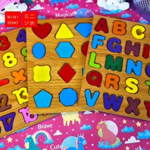 Mainan Anak Edukasi Puzzle Wooden Jigsaw Kayu 3D Edukatif Premium Besar Huruf Angka ABC Geometri