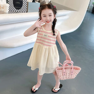 Casual Summer Dress for Girls 2024 New Arrival Thin Sleeveless Checkered Vest Dress Stylish Cartoon Animation Pattern Zhongyin Brand