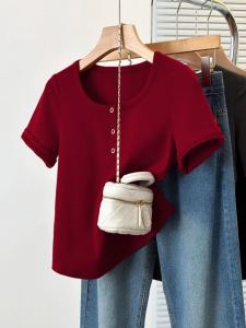 plus Size Summer Loose Short Sleeve T-Shirt Womens Belly Covering Half Sleeve Trendy Top Comfortable Fit Korean Style round Neck