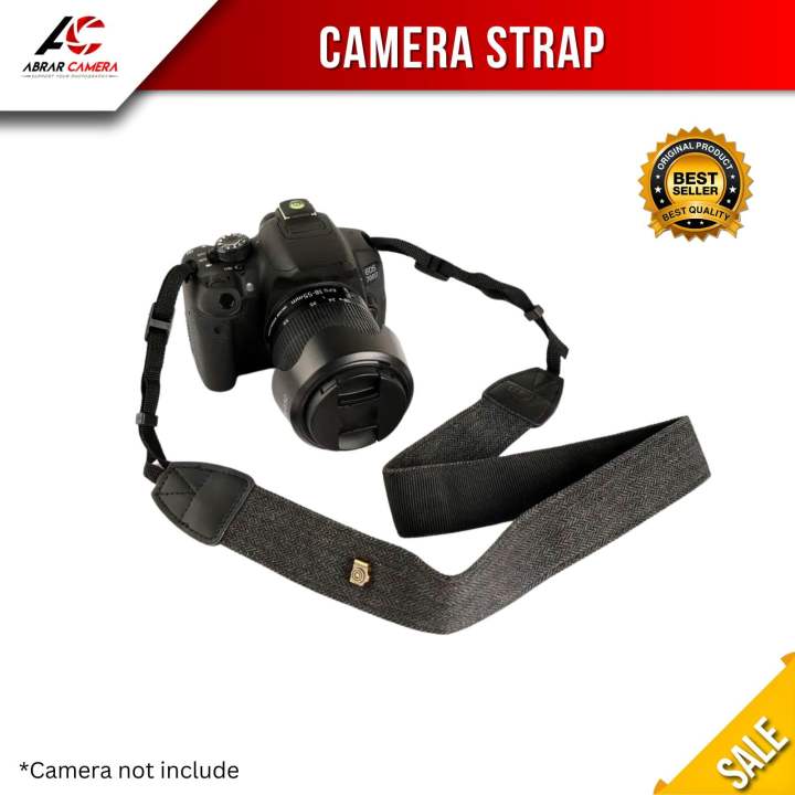 Tali Neck Strap hitam Cotton Wash Kamera Canon Nikon Sony Fujifilm