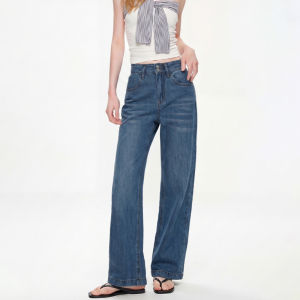 Loose Wide Leg High Waist Slim Fit Blue Jeans