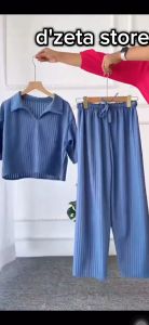 TERBARU..!!!Rib Knit Luna Set Crop Top And Premium Setelan Wanita Murah Berkualitas