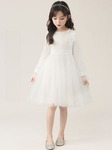 Princess Style White Cotton Skirt for Girls Spring Autumn Seasonal Childrens Clothing Full Skirt A-Line Silhouette Long Sleeve