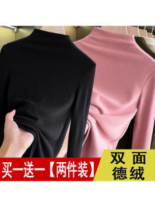 เสื้อยืดคอกลมแขนยาวผู้หญิงฤดูหนาว 2025 เสื้อชั้นในขนแกะสองด้านสไตล์เกาหลี เสื้อชั้นในแบบสวมสบาย อบอุ่น สไตล์ลำลอง