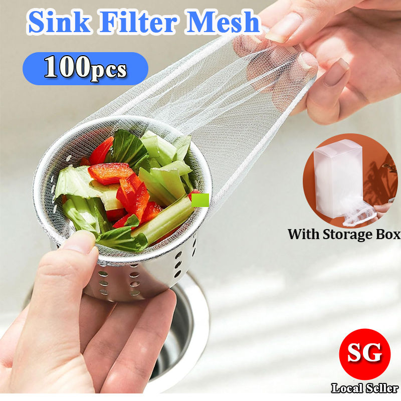 🇸🇬【SG stock】100pcs Kitchen Sink Drain Filter Net Anti-clog Sink Drain Filter Screen Trash Strainer Garbage Mesh Bag Kitchen Accessory Mesh Bag-Bathroom Accessories Disposable Rubbish Garbage Bag-Prevents Clogging Waste
