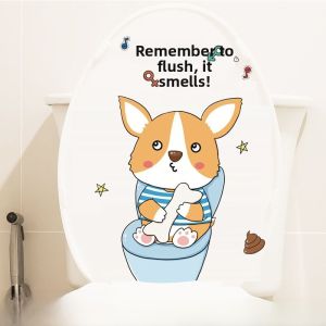 Trendy Waterproof Toilet Lid Stickers Cartoon Cat Dog Wall Decals Decorative Bathroom Accessories PVC Material Animal Patterns