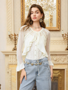 BADINA | Elegant Lace Trimmed French Style Knitted Cardigan