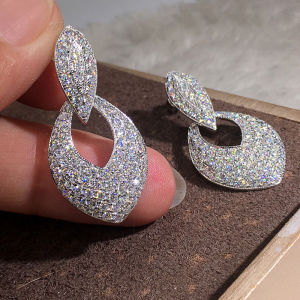 Huitan Bling Bling Silver Color Drop Earrings for Women Temperament Accessories Wedding Engagement Trends Eternity Jewelry 2021