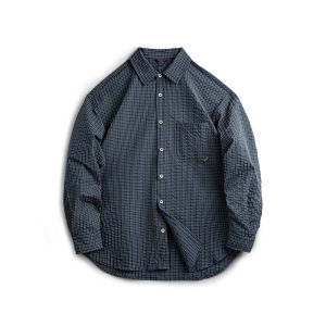 MADEN | American Vintage Bubble Gauze Plaid Textured Notch Collar Patchwork Shirt