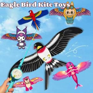 Cartoon Eagle Bird Kite Toys for Kids with String Fishing Rod Handheld Dynamic Fishing Rod Kite Toys