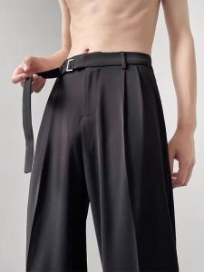 American Style Tall Mens Wide Leg Pants Loose Floor-Length Anti-Wrinkle Casual Trousers Business Casual Straight Cut