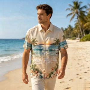 Hawaiian Theme Outfit Quick Dry Vacation Shirt Breathable Comfortable Printed Polo Short Sleeve Shirt