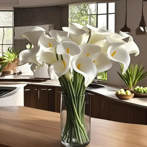 5/10PCS Real Touch White Calla Lily Bridal Wedding Bouquet PU Calla Fake Flower Home Bedroom Table Decor Photography Prop