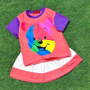 9-22kg sét áo và váy quần bé gái hình gấu nhiều màu thun coton mềm co giãn 701