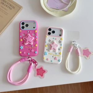 EOENKK | Y2K INS Hollow Star Silicone Phone Case For iPhone 12 13 14 15 16 17 Pro Max Plus 17 Pro 17e Shockproof Back Cover with Lanyard