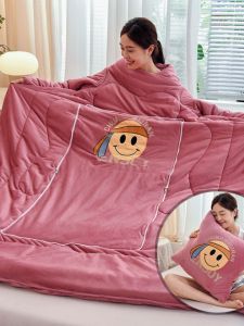 กํามะหยี่สองด้านมัลติฟังก์ชั่หมอนผ้าห่มขี้เกียจ One- Piece Nap ผ้าห่มเด็ก Anti-KICK ล้างทําความสะอาดได้ All-Season