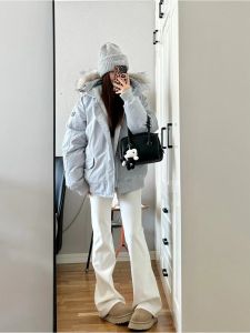 High Waist Stretchy Slimming Floor-Length Micro Flared Jeans Womens White Denim Casual Style High Rise Cotton Stretch Fabric