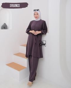 Lily Oneset Cringkel Airflow Plisket | Setelan Wanita Polos Terbaru