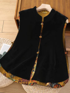 BEBE NOBLE Chinese Style Velvet Vest Womens Sleeveless Coat Outerwear Autumn Winter Fashion Casual Loose Fit Button up