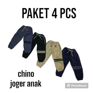 paket 4 pcs celana chino joger anak panjang random warna hitam navy cream abu usia 1-10 tahun