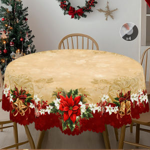 1 Piece Merry Christmas Themed Printed Tablecloth Retro Country Farmhouse Style Christmas Flower Pattern Design Suitable for Christmas New Year Party Party Decoration Kitchen Accessories Room and Outdoor Decoration Gift for Friends