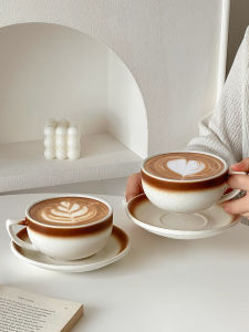 Retro Ceramic Coffee Cup Set with Saucer Hand-Poured Latte Art Afternoon Tea Tableware High Aesthetic Value Home Use