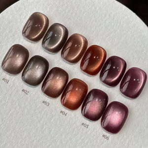 MIANEL 10ML Cà Phê Móng Mắt Mèo Sơn Móng Tay Màu Nâu Nhạt Gel Mật Độ Cao Cho Móng Tay Nghệ Thuật Giáng Sinh Móng Tay Đen 1-6 Bộ