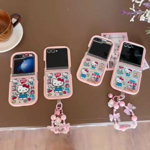 Sanrio | Ốp Điện Thoại Di Động 2 Trong 1 Hello Kitty Pink Photo Frame Cho Samsung Z Flip Chống Sốc Có Dây Buộc Thiết Kế Dễ Thương