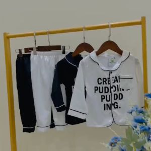 Đồ bộ quần áo ngủ Pijama cho bé trai bé gái kangmin-kids Quần áo bé trai chất lụa dài in chữ cho bé từ 6 đến 28kg_PM09