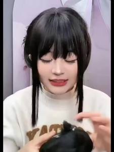 MEIFAN Synthetic Black Wig with Long Ponytail Short Straight Wig Lolita Cosplay Party  Harajuku Blonde Wig With Bangs for Women