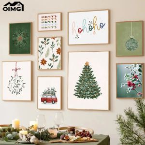 Christmas Tree Ball Decoration Poster Frosted Holly Winter Van Canvas Painting Snowflake Prints Decorative Home Room Picture