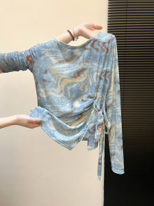 Áo Thun Nữ Tay Dài Dệt Kim Màu Trơn Cổ Tròn Tay Dài Mùa Thu Phong Cách Hàn Quốc Thiết Kế Không Đều Chất Liệu Cotton