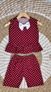 Setelan Polkadot Maroon Lekbong 0-7 tahun Baju Set Bayi Anak Perempuan Gubaby