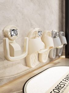 Bathroom Slipper Storage Rack Suction Cup Toilet Hanging Hook Drainage Shelf Shoe Rack No Drilling Required Wall Mounted