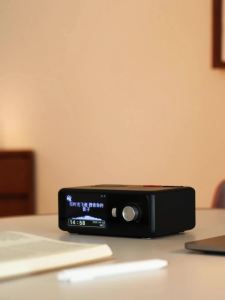 Bluetooth Speaker with Lyric Display & 15W Wireless Charger - 3.5" HD TFT Screen Desktop Clock Speaker 360° Surround Sound Bluetooth 5.3 Modern Art Table Audio for Home Office Nightstand