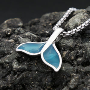 New Fashion Stainless Steel Blue Whale Fish Tail Pendant Necklaces For Men Women Long Chain Choker Necklace Charm Party Jewelry